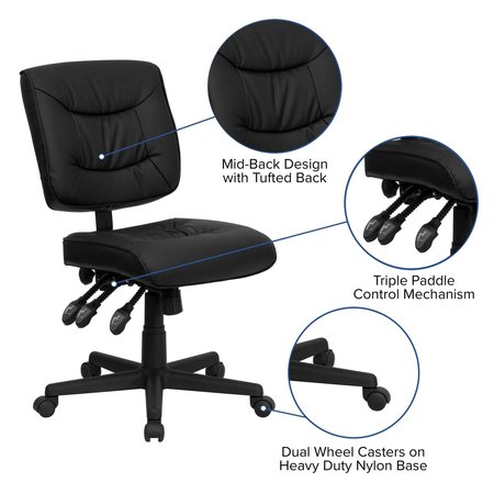 Flash Furniture Leather Task Chair, 22 1/4-, No Arm, Back, Seat, Frame: Black GO-1574-BK-GG