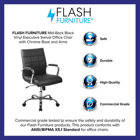 Flash Furniture Contemporary Chair, 18-1/2" to 22-1/4" Height, Fixed Arms, Black GO-2240-BK-GG