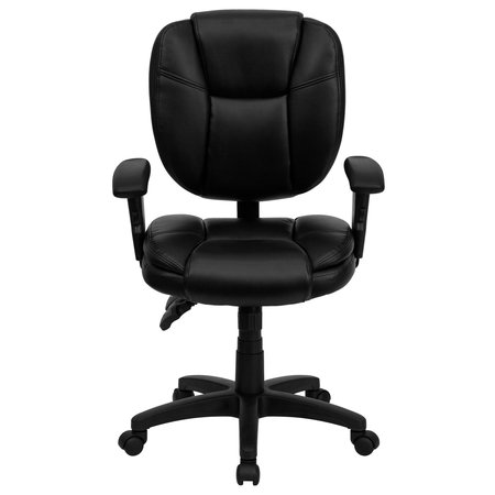 Flash Furniture Leather Contemporary Chair, 18-1/4" to 21-1/2", Adjustable Arms, Black LeatherSoft GO-930F-BK-LEA-ARMS-GG