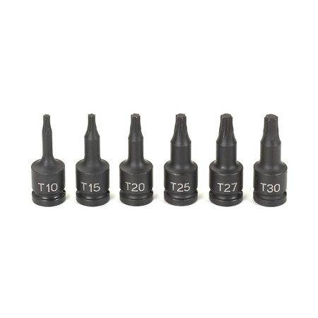 GREY PNEUMATIC 1/4" Drive Internal Torx Impact Set, Torx(R), 6 pcs 996T