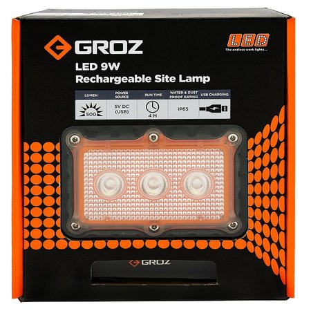 Groz Site Lamp, LED, Rechargeable, Orng Stand, 9W 55035