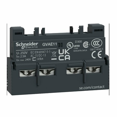 SCHNEIDER ELECTRIC Auxillary Contact, 2.5A, 1NC, 1NO GVAE11
