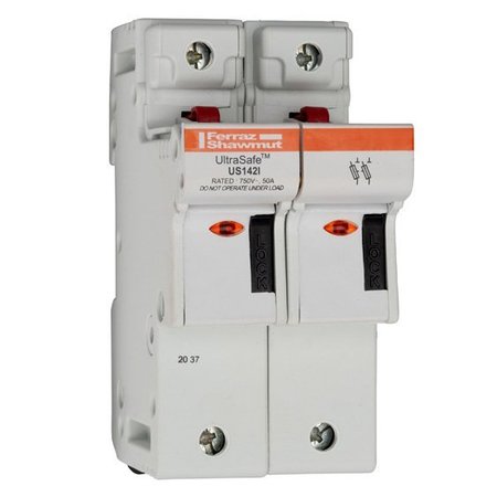 MERSEN Fuse Holder, 50A Amp Range, 750V AC Volt Rating, 2 Poles, Pressure Plate H331138