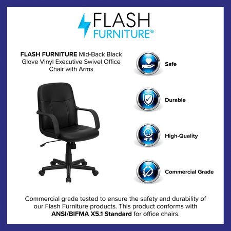 Flash Furniture Foam Executive Chair, 21-, Adjustable, Bac, Seat, Frame: Black H8020-GG