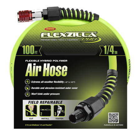 Flexzilla Pro Air Hose, 1/4" x 100, w ColorConnex HFZP14100YW2-D
