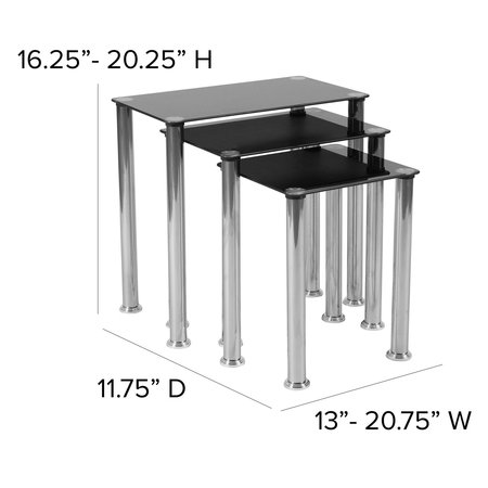 Flash Furniture Rectangle Nesting Table, Black Glass, Riverside, 20.75" W, 11.75" L, 20.25" H, Glass Top, Clear HG-112349-GG