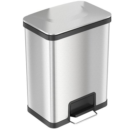 HLS COMMERCIAL 13 gal Rectangular Trash Can, Silver, Stainless Steel HLS13SS