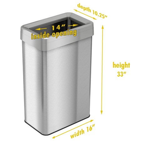 Hls Commercial 21 gal Rectangular Trash Can, Silver, Stainless Steel HLS21UOT