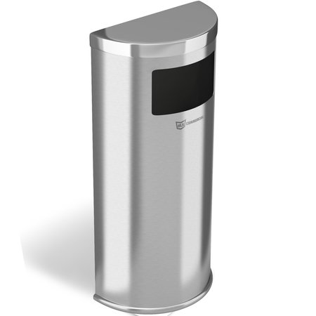 HLS COMMERCIAL 9 gal Half-Round Trash Can, Silver, Stainless Steel HLSC01G09A