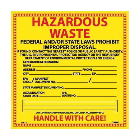 NMC New Jersey Hazadous Waste Label HW17