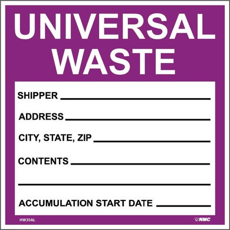 NMC Universal Waste Self-Laminating Label HW30SL100