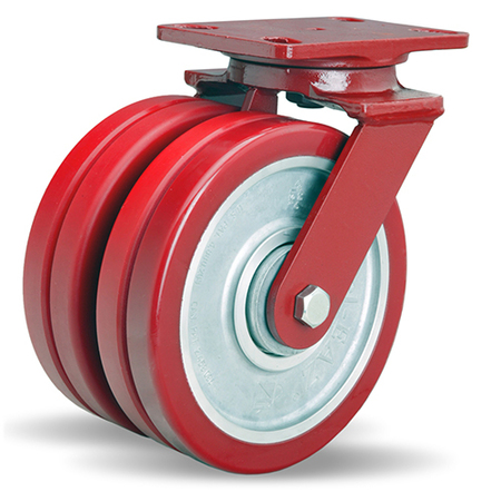 HAMILTON Heavy Service Dual-Wheel Swivel Caster, 8" x 2" Swivel-EAZ Polyurethane on Aluminum Core Twin Wheels S-HS2-8SWF