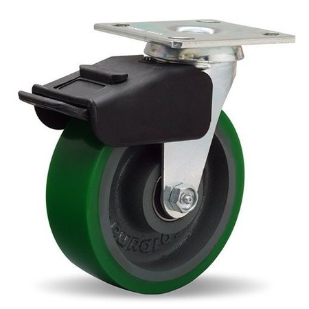 HAMILTON Combination Brake Swivel Caster, 6" x 2" Duralast Polyurethane (95A) on Cast Iron Wheel S-BC-6DB