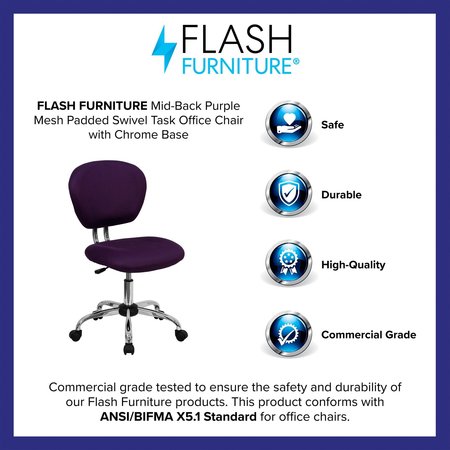 Flash Furniture Task Chair, 17-1/4" to 21", Purple H-2376-F-PUR-GG