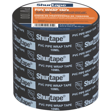 Shurtape Pipe Wrap Tape, Black Printed, 4"X33.3Yd PW 100