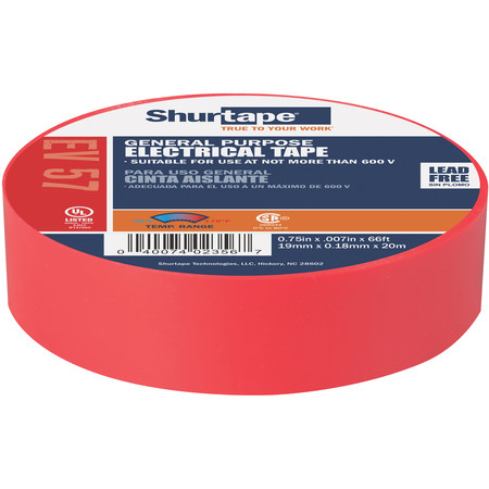 Shurtape Electrical Tape, Red, 3/4"X66Ft EV 057C