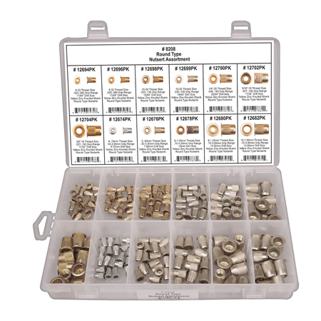 Disco Round Type Nutsert Assortment, 190 PCS 8208