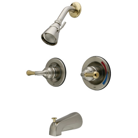 Kingston Brass Tub and Shower Faucet, Brushed Nickel/Polished Brass, Wall Mount KB679