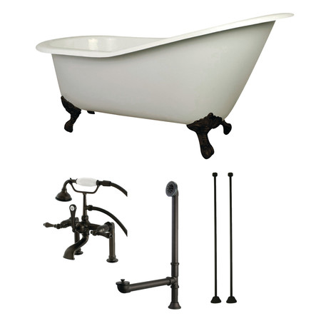 KINGSTON BRASS KCT7D653129C5 62" Cast Iron Clawfoot Tub, 61.5625" L, 30.5" W, White/Oil Rubbed Bronze KCT7D653129C5