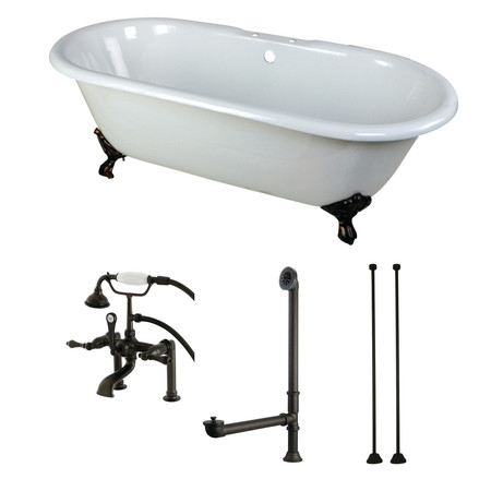 KINGSTON BRASS KCT7D663013C5 66" Cast Iron Clawfoot Tub, 66" L, 30" W, White/Oil Rubbed Bronze, Cast Iron/Brass KCT7D663013C5