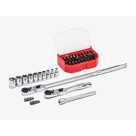 KD TOOLS 1/4" Drive 72 Geared Teeth Slim Slim Head Ratchet Set, 45 pcs., Full Polish Chrome 81032