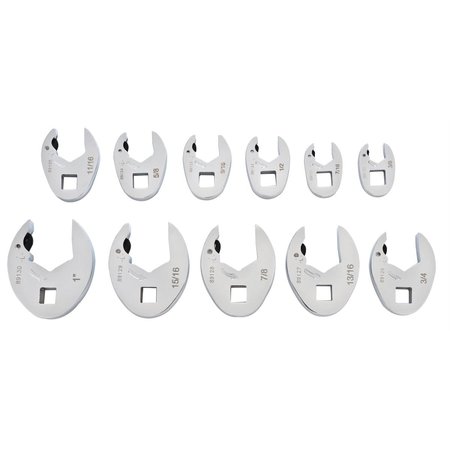 KD TOOLS 3/8" Drive SAE Ratcheting Crowfoot Wrench Set, 11PCS, SAE, Open End, Full Polish Chrome 89118