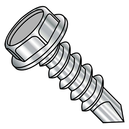 Self-Drilling Screw, 5/16-12 X 3 In, Plain 18-8 Stainless Steel Hex Head Hex Drive, 200 PK