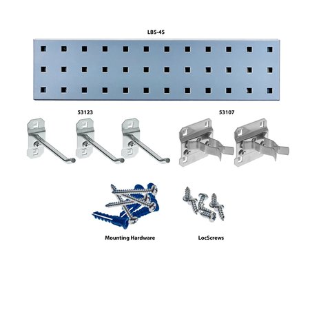 Triton Products Silver Tool Pegboard Kit with (1) 18 In. x 4.5 In. 18-Gauge Steel Square Hole Pegboard 5 pc. LocHook Assortment LBS18T-SLV