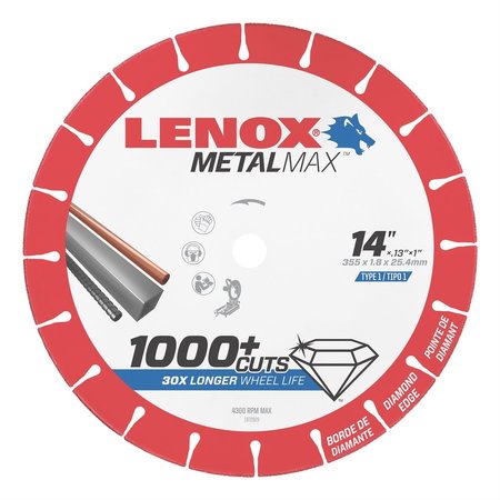 IRWIN Lenox Metal Max Chop Saw Diamond Cutoff Wheel 14"X1" LEX1972929