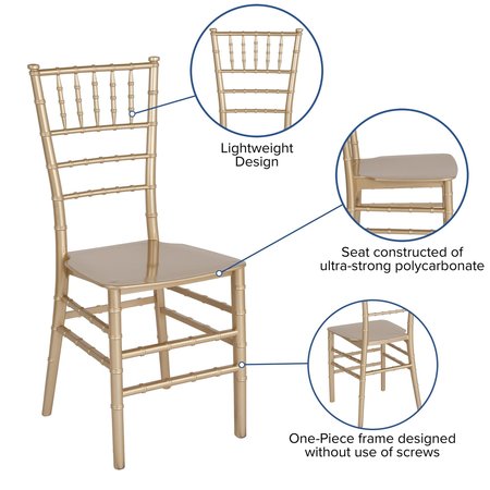 Flash Furniture Chiavari Chair, 18-3/4"L35"H, HerculesSeries LE-GOLD-M-GG