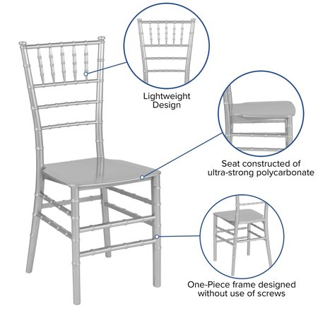 Flash Furniture Chiavari Chair, 18-3/4"L35"H, HerculesSeries LE-SILVER-M-GG