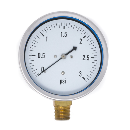 Pic Gauges Low Pressure Gauge, 4", 0-3psi, 1/2"LM LP1-SB-402-3PSI