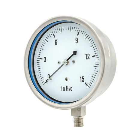 Pic Gauges Low Pressure Gauge, 4", 0-15"WC, 1/4"LM, SS LP1-SS-404-15