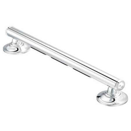 Moen 24" L, Vertical or Horizontal Bars, Stainless Steel, Elegance 24" Grab Bar with Grip Pad Brig LR8724D1GCH