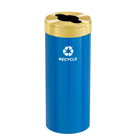 GLARO 15 gal Round Recycling Bin, Blue/Satin Brass M-1242BL-BE-M5