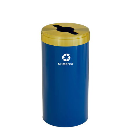 GLARO 23 gal Round Recycling Bin, Blue/Satin Brass M-1542BL-BE-M4