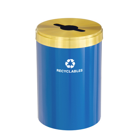 GLARO 33 gal Round Recycling Bin, Blue/Satin Brass M-2032BL-BE-M2