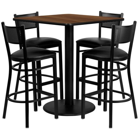 Flash Furniture Square Walnut Table, Square w/Black Seats, 36", 36" W, 36" L, 42" H, Laminate Top, Wood Grain MD-0015-GG