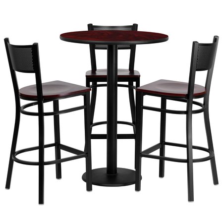 Flash Furniture Mahogany Bar Table, Rnd w/Mah Seats, 30", 30" W, 30" L, 42" H, Laminate Top, Wood Grain MD-0017-GG