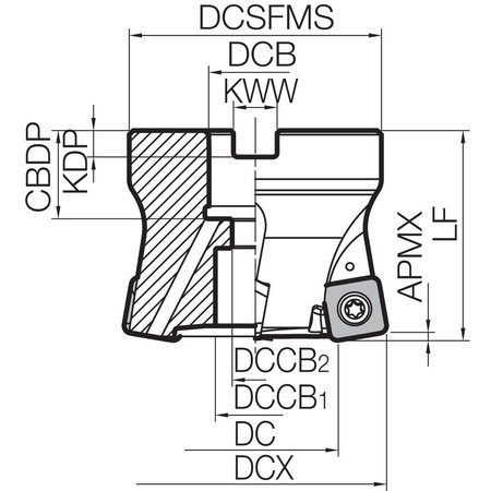 Kyocera High Feed Face Mill, MFH 2000R105T, MFH-RAPTOR 2.0000" Cutting Dia MFH2000R105T