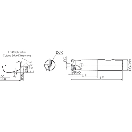 Kyocera High Feed End Mill, MFH 1250W125102T, MFH-RAPTOR 1.2500" Dia MFH1250W125102T