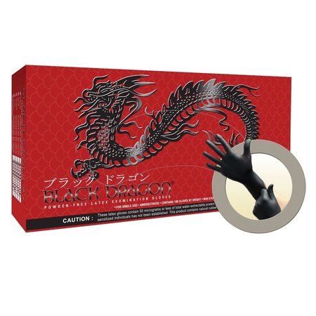 ANSELL Black Dragon, Latex Exam Gloves, Latex, Powder-Free, Z, Black MFXBD1001PF-S