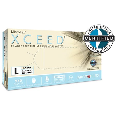 ANSELL XCEED, Nitrile Disposable Gloves, 2.8 mil Palm Thickness, Nitrile, Powder-Free, L (9), 250 PK XC-310