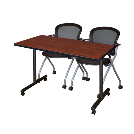 REGENCY Regency Kobe 48 x 24 in. Mobile T-Base Training Table- Cherry, 2 Cadence Nesting Chairs MKTRCC4824CH23BK