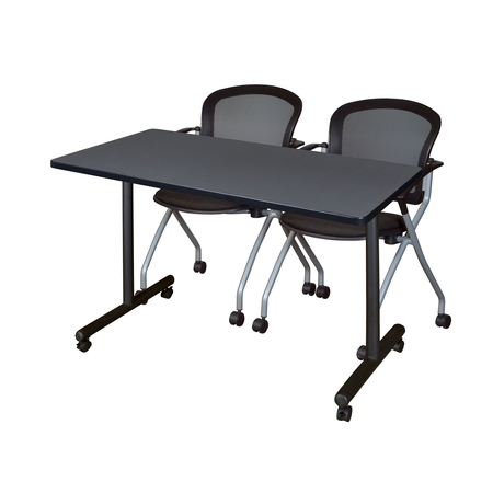 REGENCY Regency Kobe 48 x 24 in. Mobile T-Base Training Table- Grey, 2 Cadence Nesting Chairs MKTRCC4824GY23BK