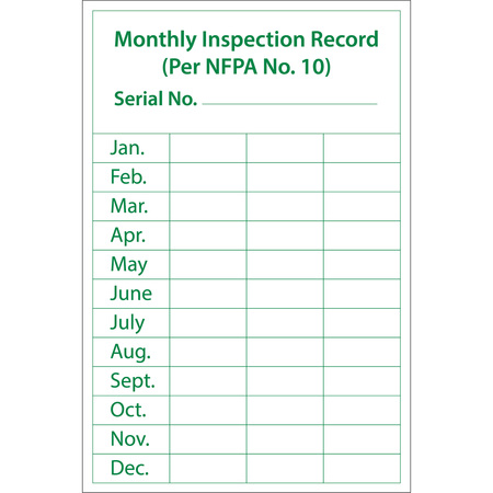 NMC Monthly Inspection Record Label ML1