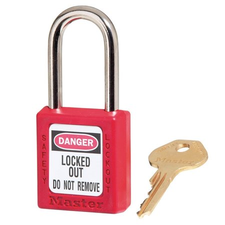 Master Lock Lockout Padlock, Keyed Different, Thermoplastic, 1 1/2 in Shackle, Customizable Labels, Red 410RED