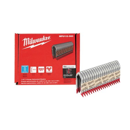 Milwaukee Tool Cable Staples, 9 ga, Diamond Crown, 1-1/2 in Leg L, Aluminum, 960 PK MPU112-960