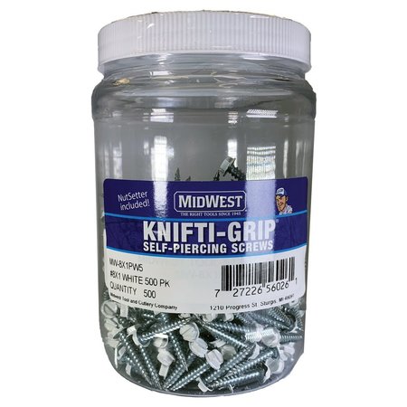 MIDWEST Self-Drilling Screw, #8 x 1 in, Zinc Plated Steel Hex Head Hex Drive MW-8X1PW5