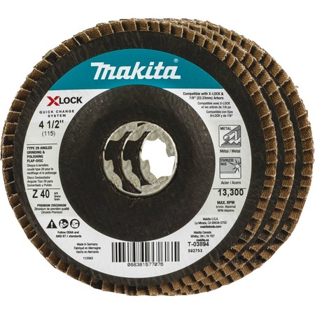 Makita X-LOCK 4 1/2" Type 29 Flap Disc, 40 Grit T-03894-3